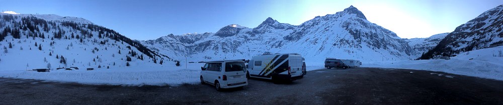 Parkplatz Sportgastein mit dem Wohnmobil